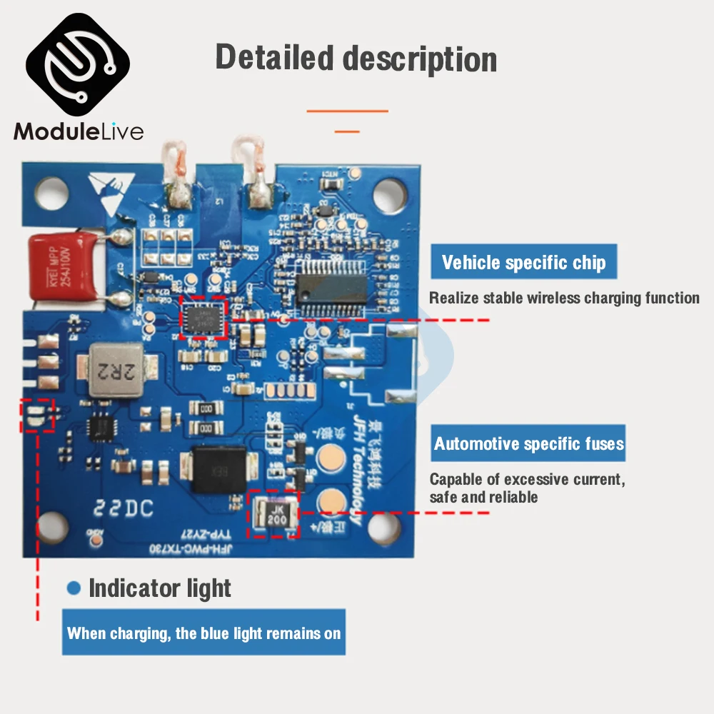 DC 12-24V 20w Vehicle Dedicated Wireless Charging Module Charging Pad Wireless Car Charger Module Transmitter PCB Circuit Board