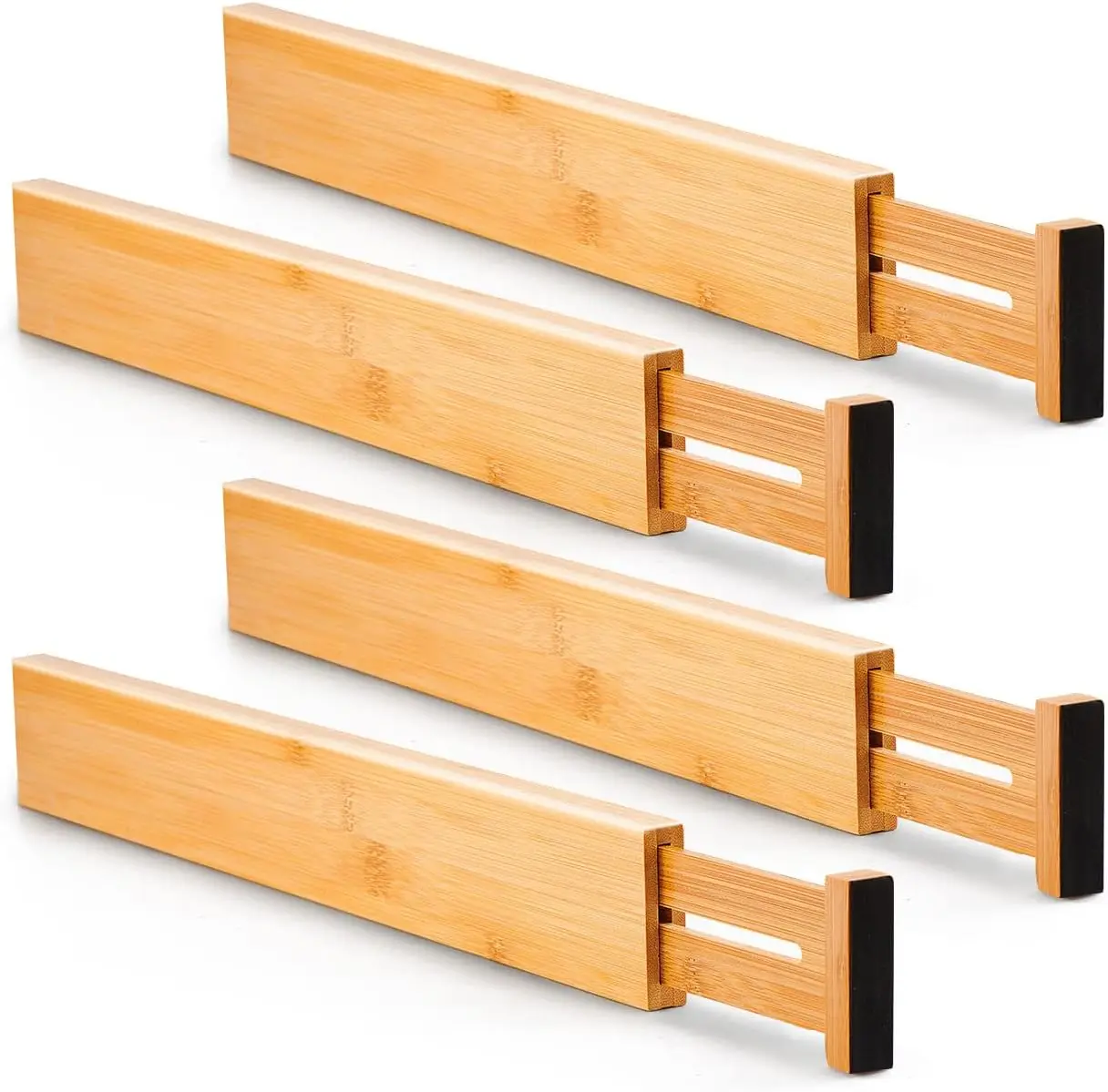 

4 pcs Bamboo Kitchen Drawer Dividers Large, Adjustable Drawer Organizers, Spring Loaded, Works in Kitchen, Dresser