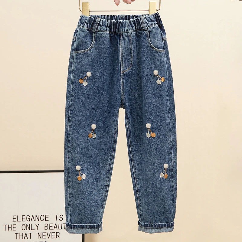 Casual Kids Baby Girls Cherry Flower Cowboy Pants Spring Autumn Kids Baby Girls Children Clothing Baby Girls Jeans