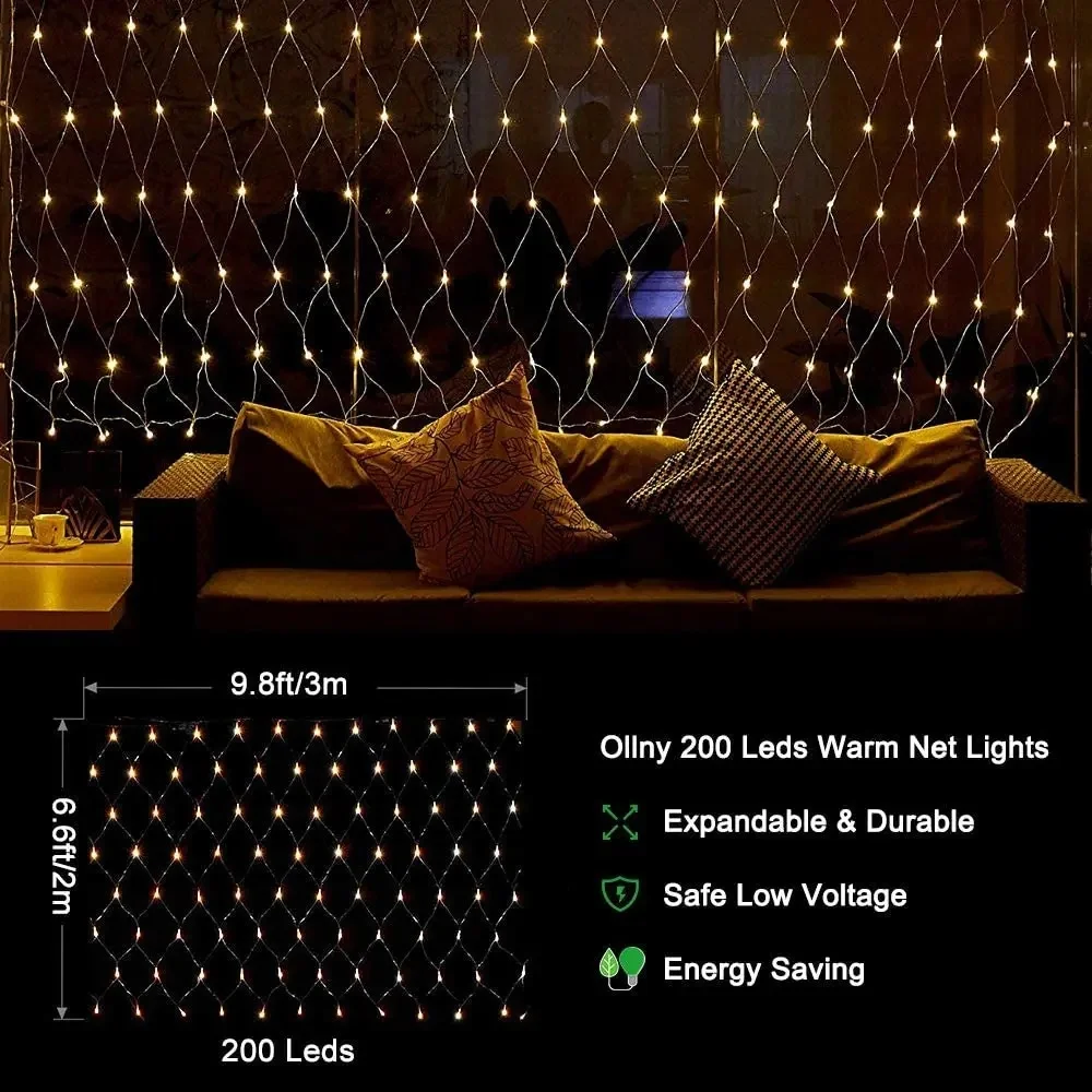 1PC Net Lichter Bush Net Lichter Outdoor Mesh Lichter 8 Modi Außerhalb Garten Funkeln Lichter Für Terrasse Wand dach Balkon Weihnachten