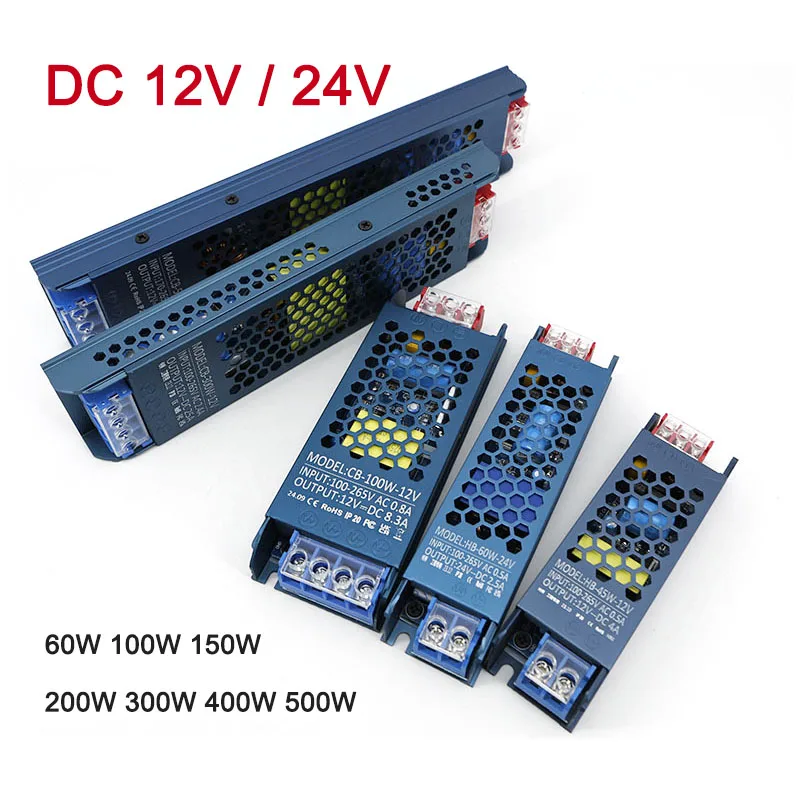 220v AC to DC 12V/24V Power Supply Lighting driver Transformer Ultra Thin Adapter Switch 60W 100W 200W 300W 400w 500w v