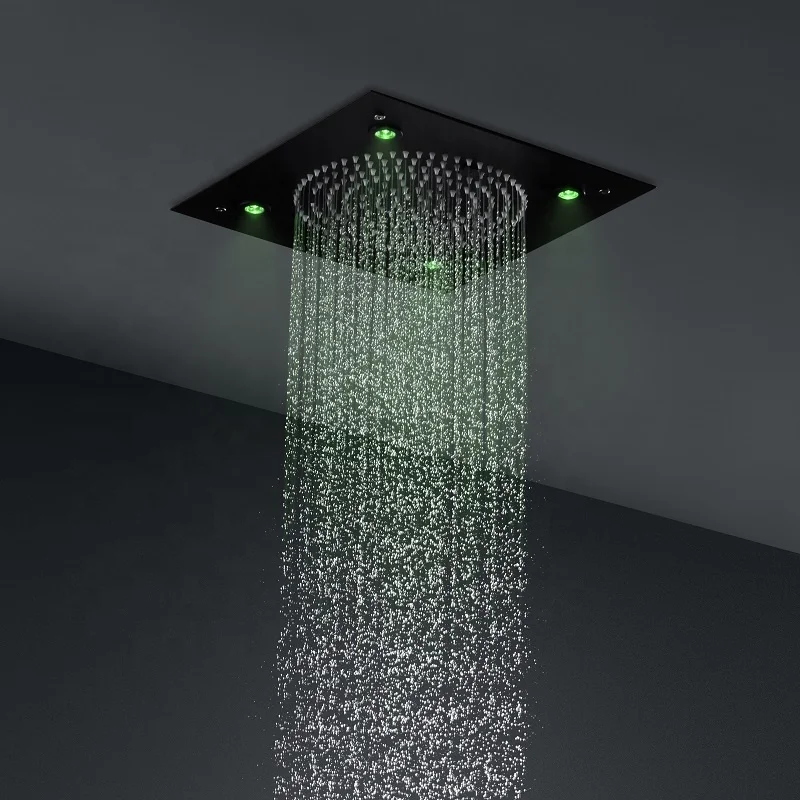 Dumb black bathroom 304 SUS shower head 320*320 mm rainfall mist LED Ceiling Concealed Mounted shower faucet