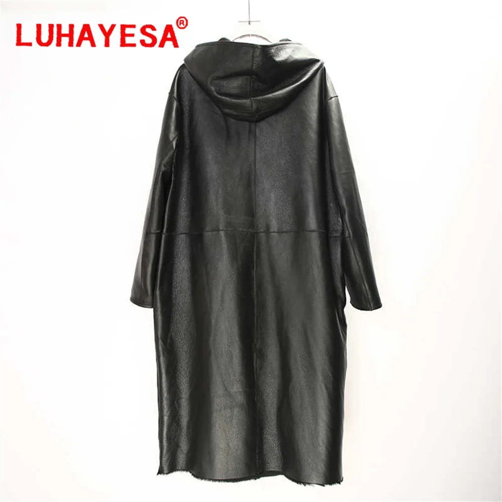 2024 Australia Merino Sheepskin Fur Shearling Women Extra Long Hooded Genuine Lamb Fur Outerwear