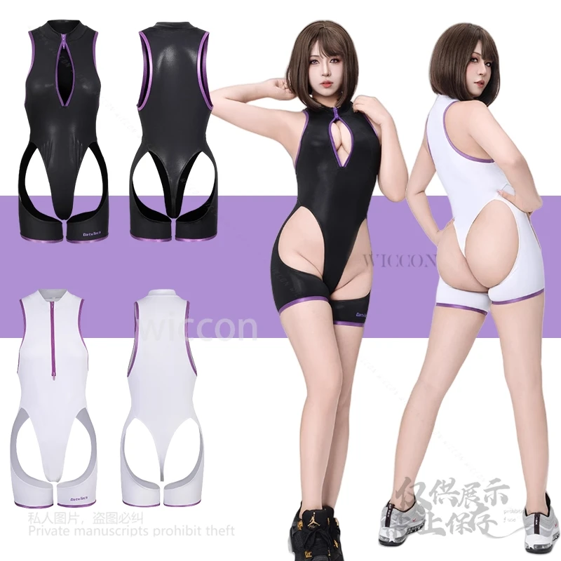 

Anime Summer Swimsuit High Split Chest Zipper Hip Lift Sexy Fancy Evening Dress Swimming Cospaly Women Female Costume Jumsuit