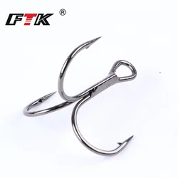 FTK 10-20pcs Black Nickel Fishing Hook High Carbon Steel Overturned Treble Hook 2/4/6/8/10# For Lure Triple Hook Fishing Tackle
