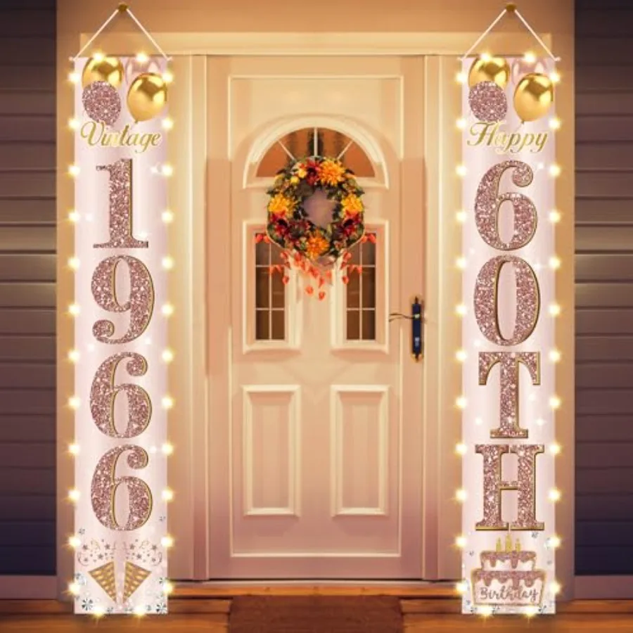 Birthday Party Banner Lighted Decorations for Women- Vintage 1966 Birthday Decorations Door Banners with LED Light, Cheers to 6