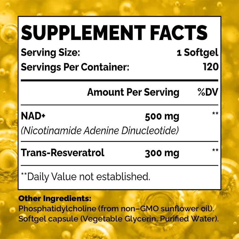Liposomal NAD+ Trans-Resveratrol 800 Mg, Supports Cellular Health and Metabolism, Healthy Energy, Highly Absorbed