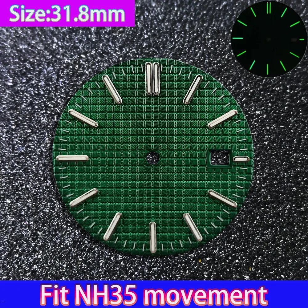 High Quality 31.8mm NH35 Dial Fit NH35 Automatic Movement Green Luminous Single Calendar Watch Modification Accessories