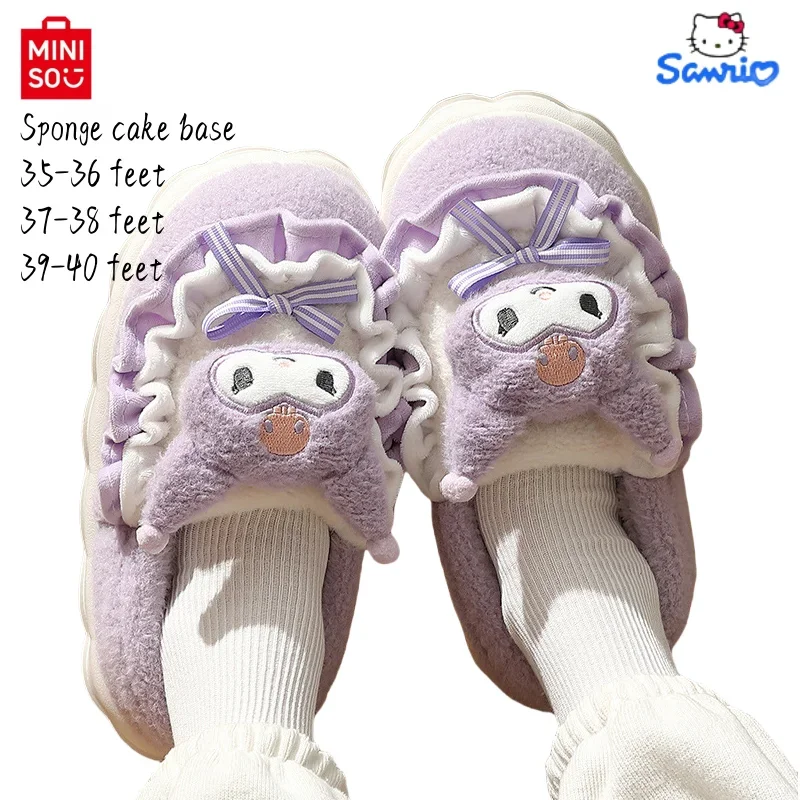 Sanrio Kuromi autumn and winter sponge cake bottom cotton slippers for home and indoor use thickened anti slip cotton slippers