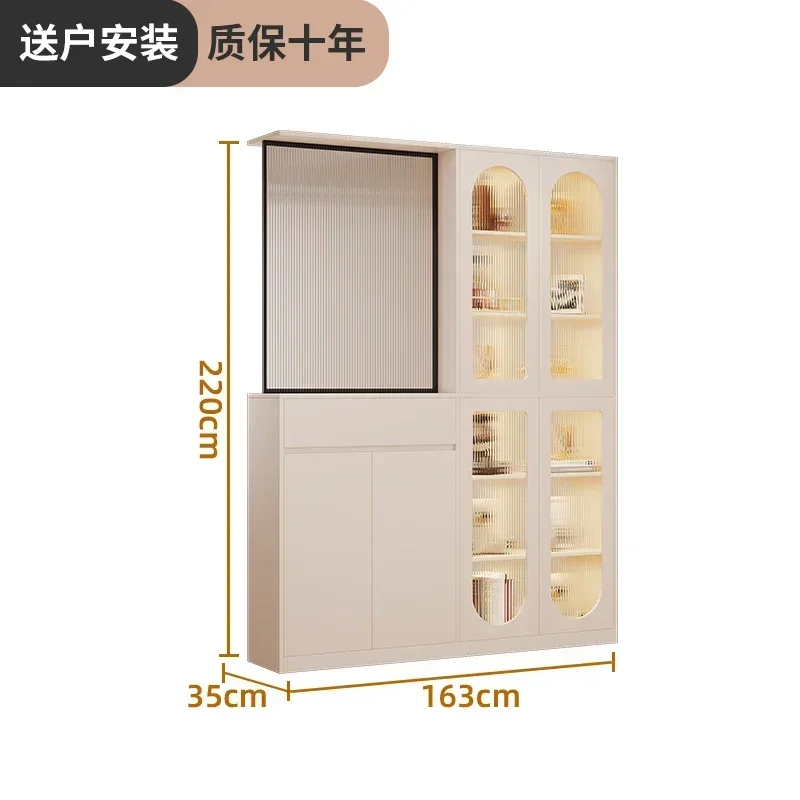 

French retro double-sided entrance cabinet, living room partition screen wine cabinet integrated shelf
