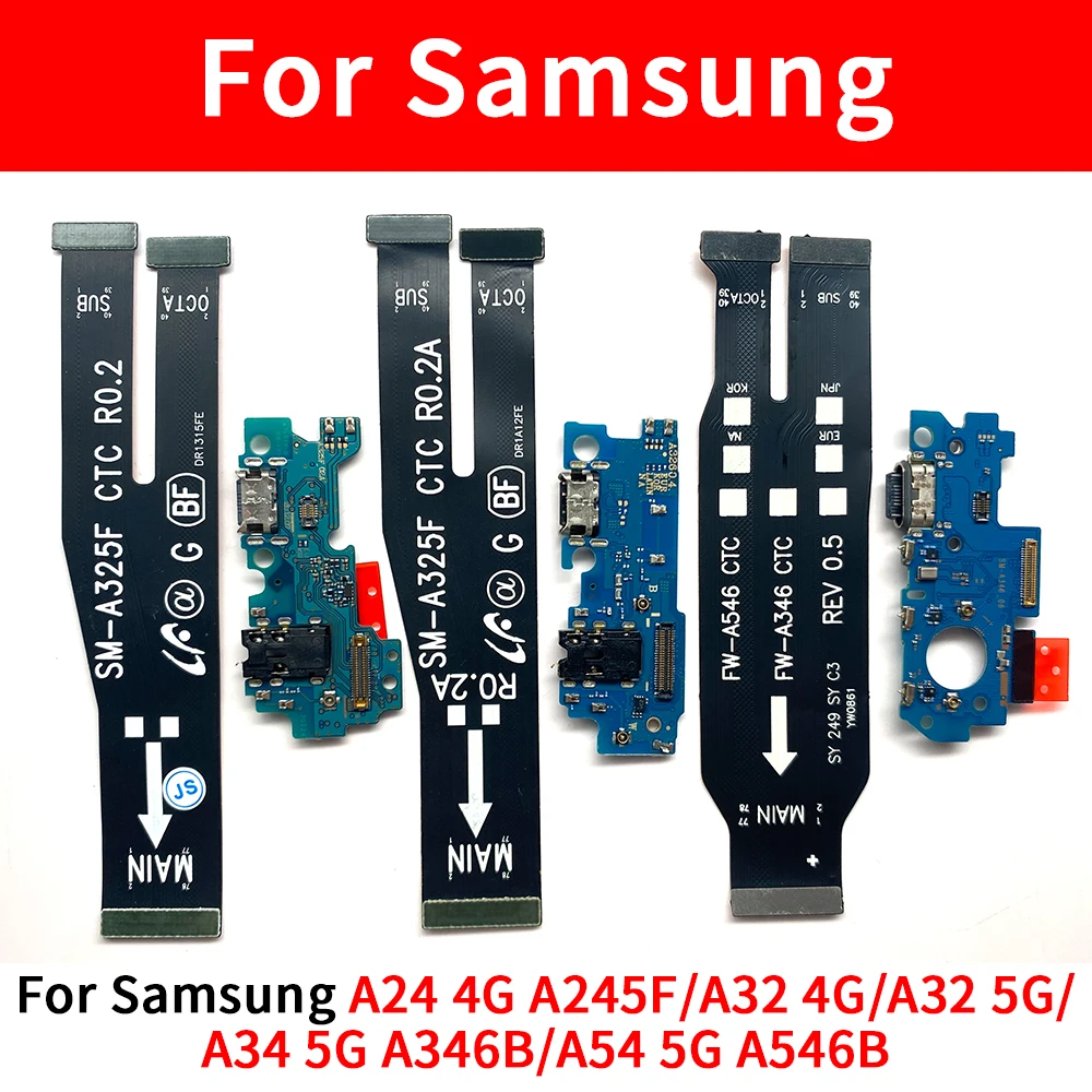 Tested Well Charging USB Port+ Main Board Flex Cable For Samsung A24 A32 4G A34 A54 5G Dock Connector MotherBoard