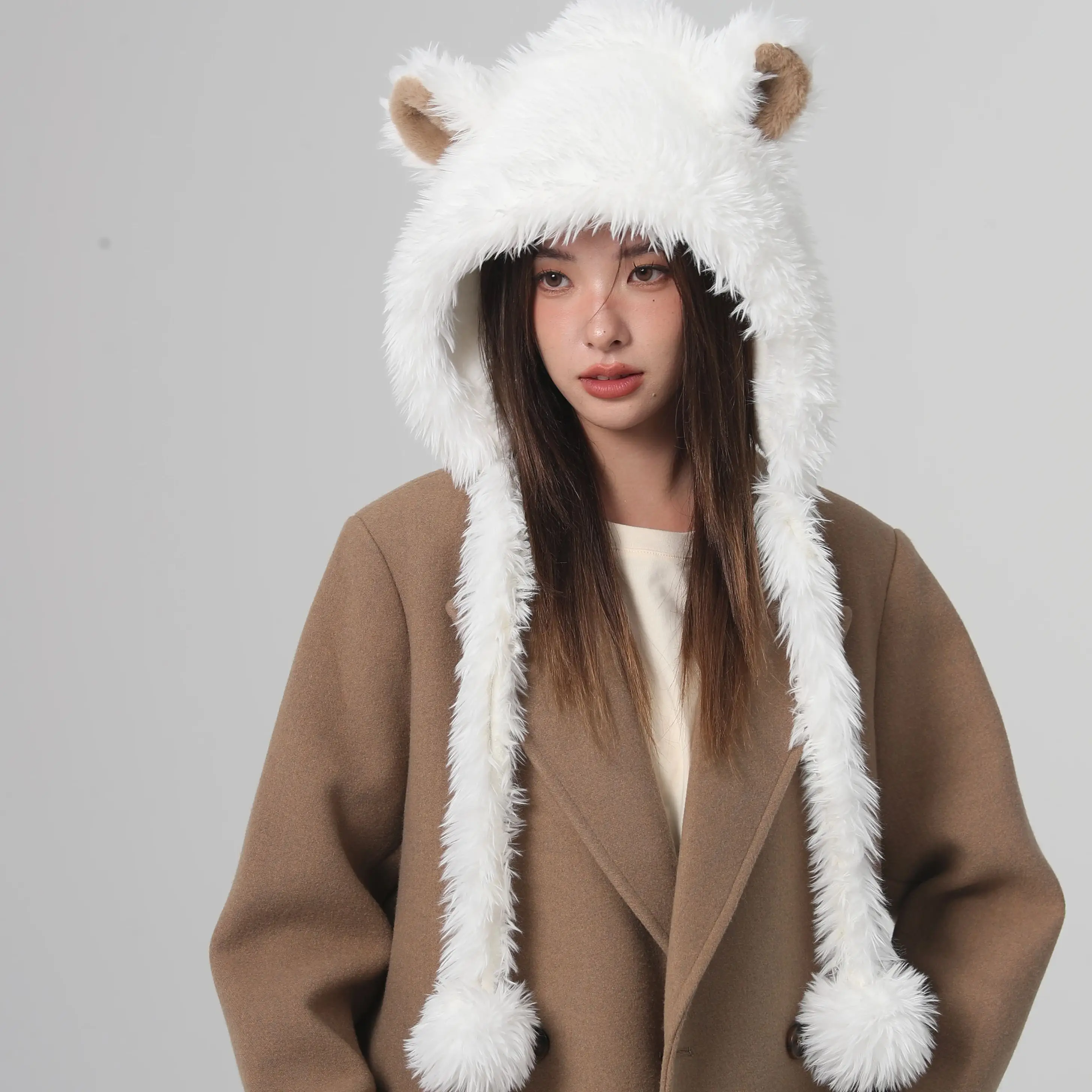 2024 new Ear caps Funny Fashion Autumn Winter Leopard Fur bomber Ball Plush Big ear hats Hat Soft Warm Thick Basin Bucket Hats