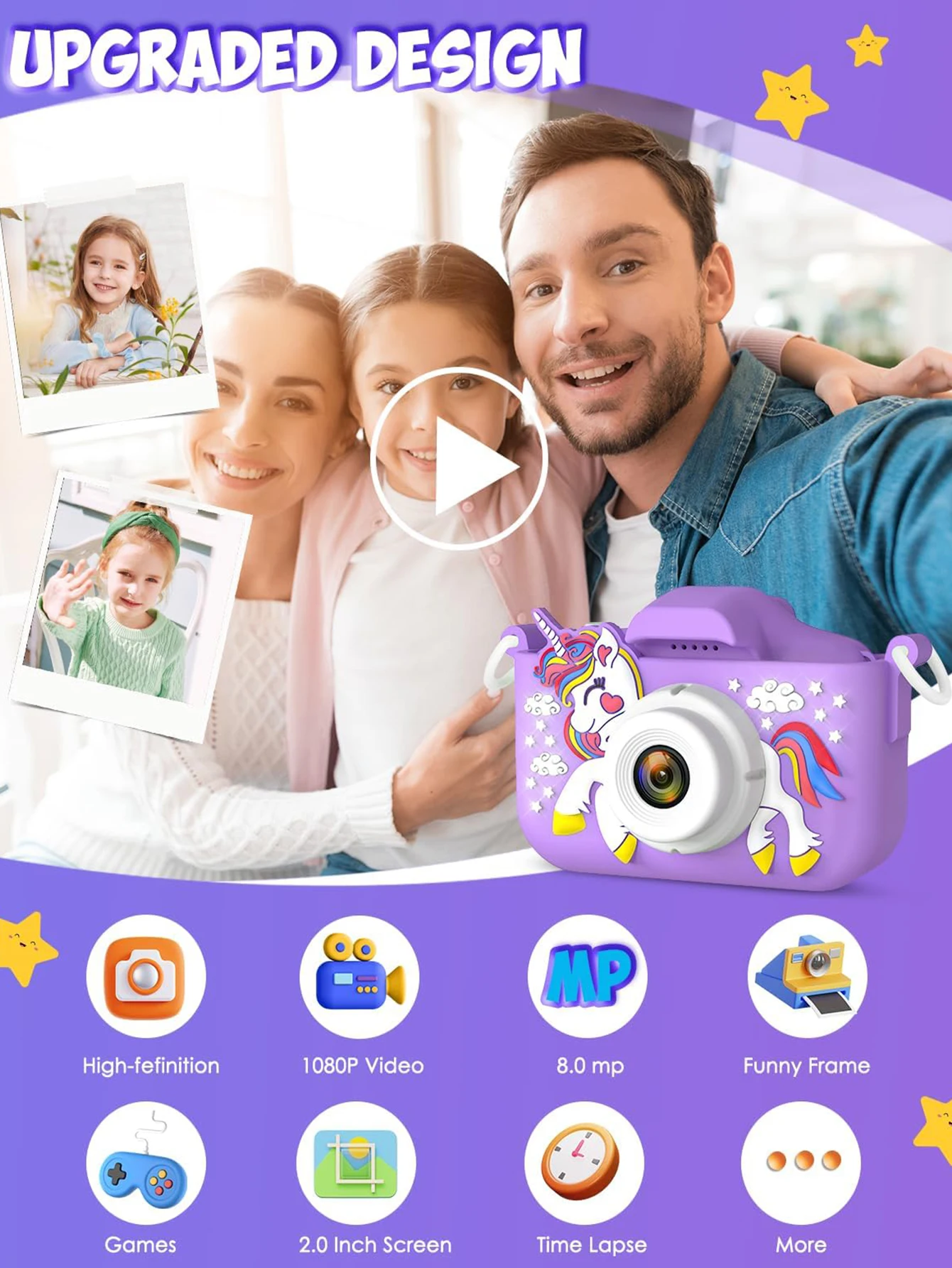 Mini câmera digital 1080p hd foto hd vídeo fotografia filmadora 2.0 polegadas com capa de silicone jogo de quebra-cabeça 32g cartão de memória presente