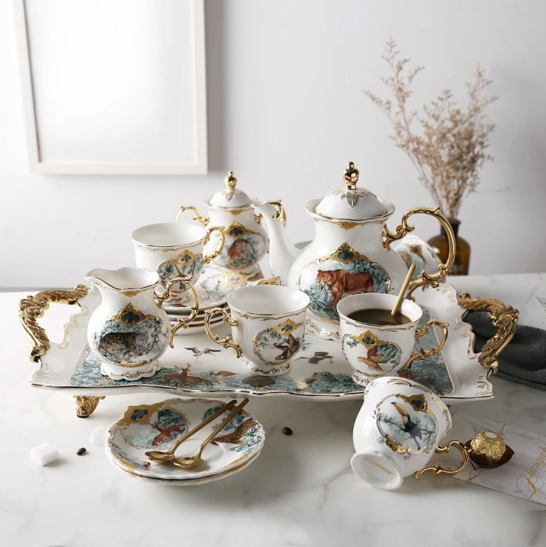 Afternoon tea set Ceramic coffee cup European coffee set with tea tray spoon