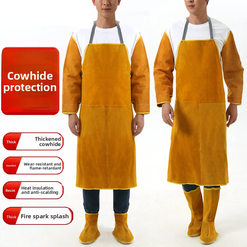 Customized Logo Unisex Style Professional Welding Apron Fire Resistant Leather Protective Gear Heat Insulation & Sleeves