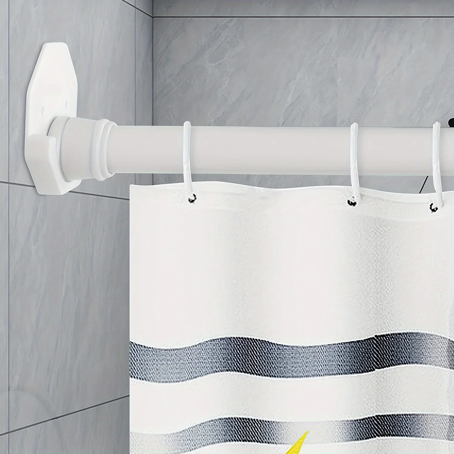 2pcs Adhesive Shower Curtain Rod Tension Holders, Shower Rod Mount Retainers, Easy Stick On Wall Rod Brackets White Holders