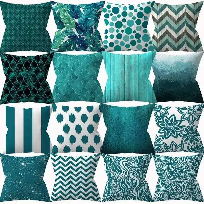 Blue-green geometric patterns Double-sided Printed pillow cover Short plush Suitable living rooms bedrooms throw cushion cover