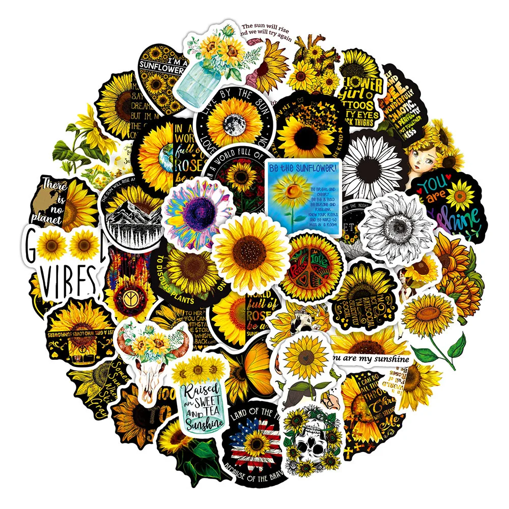 50Pcs Pastoral Sunflower PVC Sticker Aesthetic Decoration Scrapbooking Stationery DIY Hand Accounting School Supplies