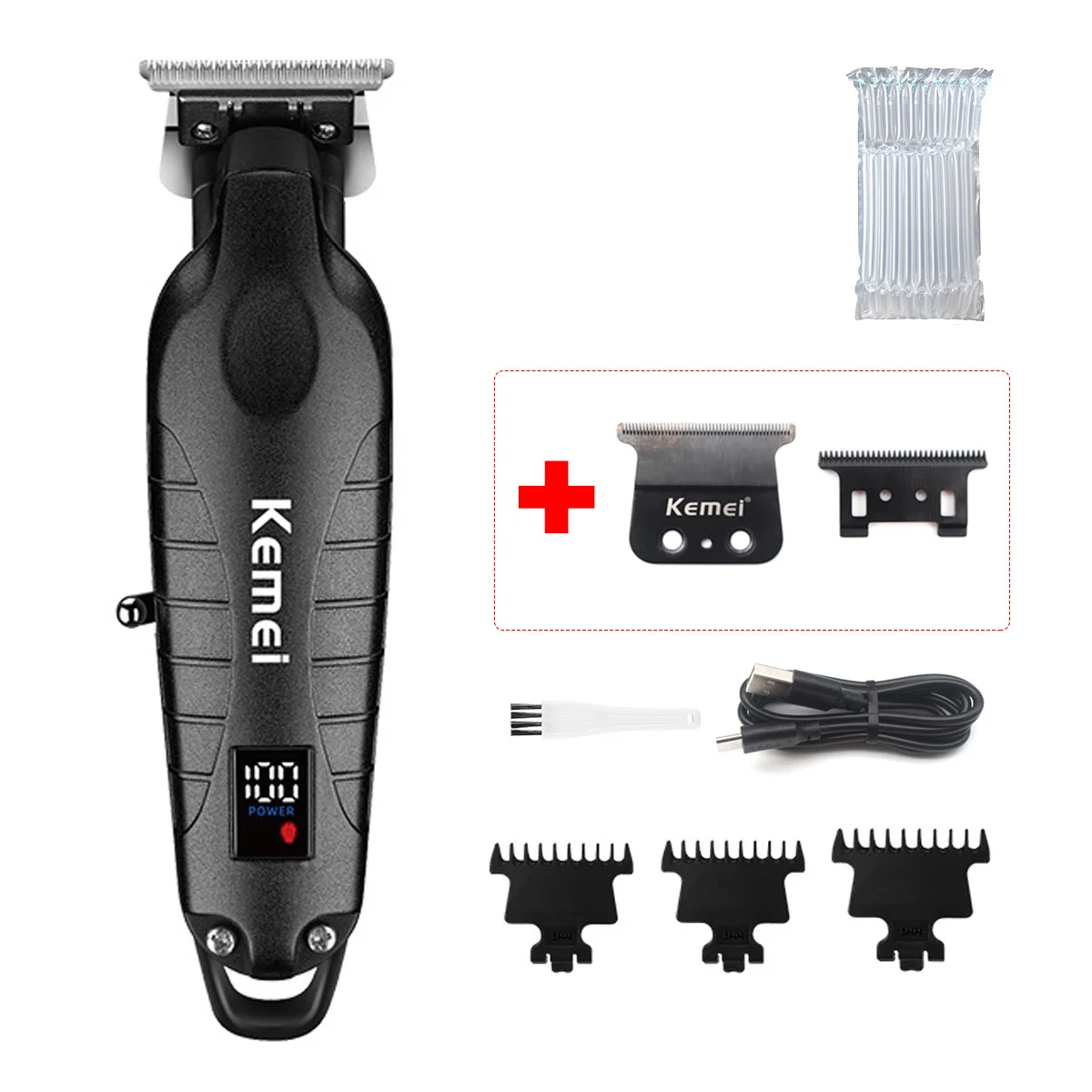Kemei KM-2293 dlc t-blade profession elle veredelung maschine zero gapped clipper usb led display voll metall haars ch neider maschine