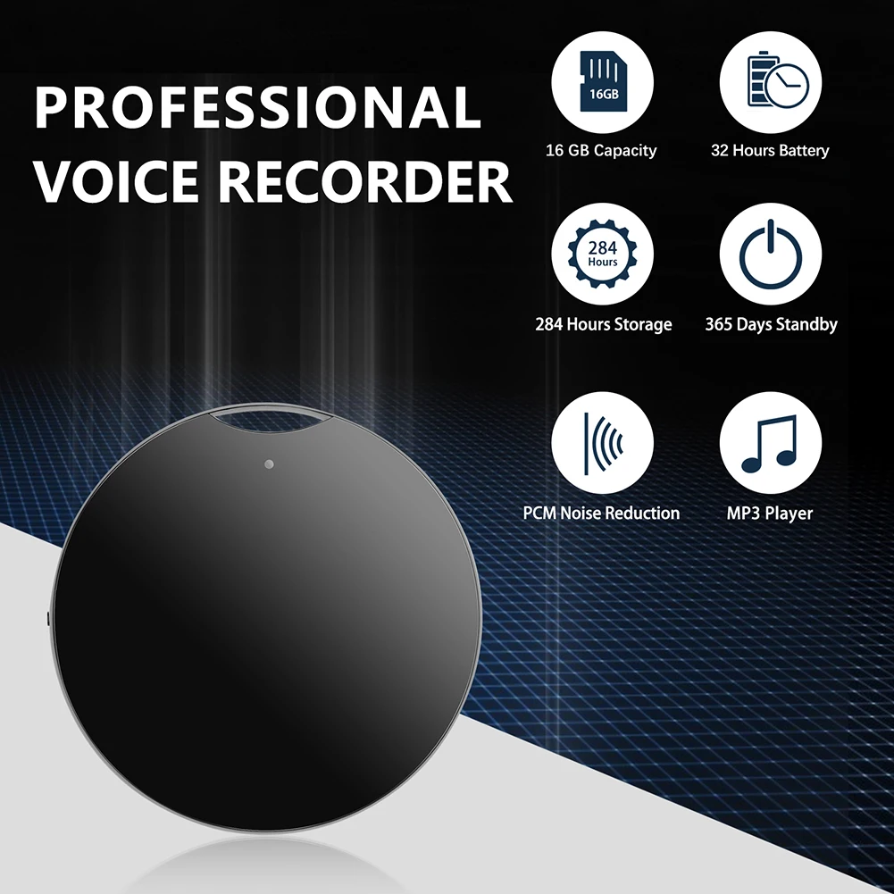 16G/32G Mini Voice Recorder Pendant HD Noise Reduction Voice Activated Professional Dictaphone for Lecture Interview Meeting