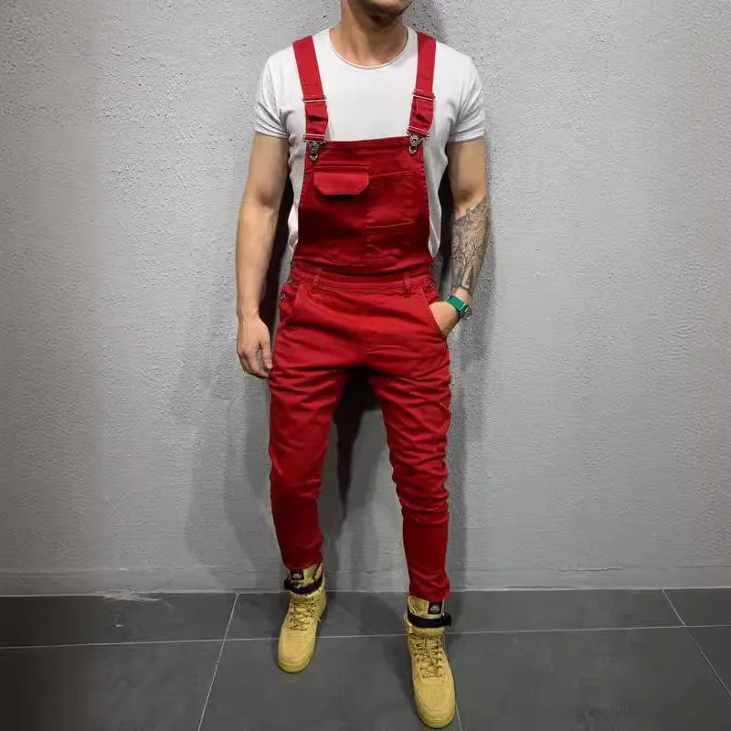 

Модные мужские джинсовые комбинезоны, длинные брюки, новые рабочие брюки из смесового хлопка, с застежкой-молнией, облегающие, весна 2023