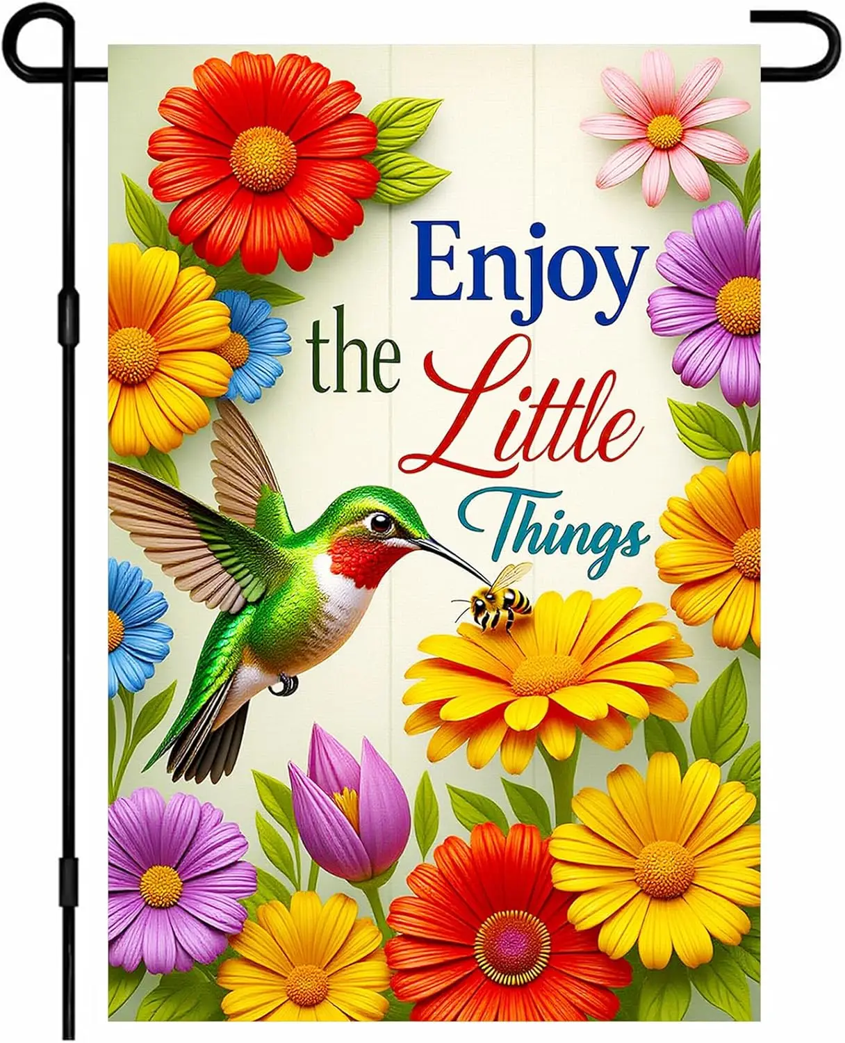 IVN Hummingbird Spring Garden Flag 12x18 Inch Double Sided Hummingbird Daisy Tulip Colorful Small Flags Seasonal Yard Flag f jjp