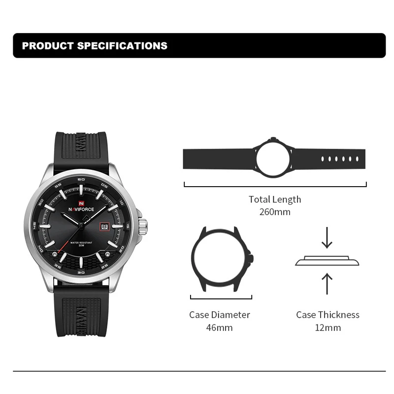 NAVIFORCE Luxury Men's Watch 30M Waterproof Quartz Wristwatch Silicone Strap Business Casual Original Man Watch Reloj Hombre