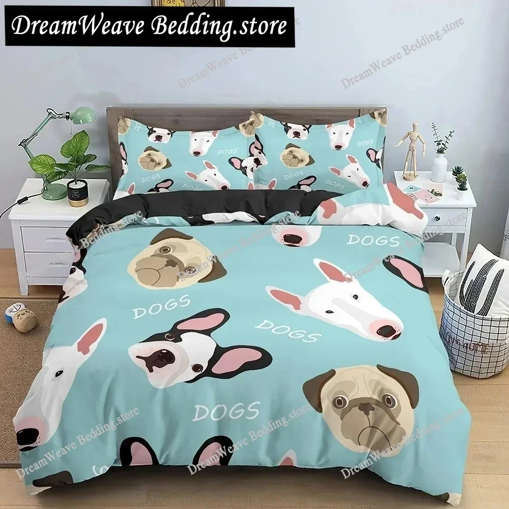 Cartoon Dog Duvet Cover King Queen Funny Pet Puppy Head Printed Bedding Set for Kids Teens Adults Animals Polyester Quilt Cover