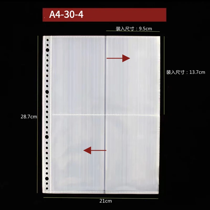 Pochettes perforées en plastique transparent A4, dossier de poche, classement adt cuir chevelu, 30 trous, protecteurs de feuilles de documents, sac