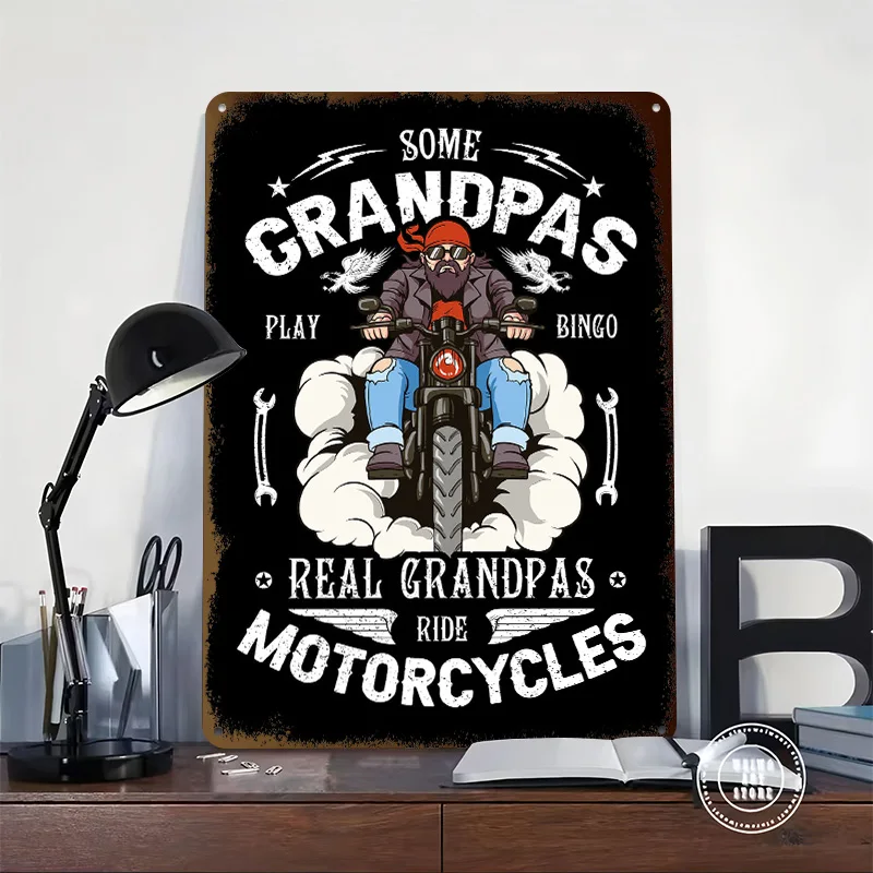 Real Grandpas Ride Motorcycles Poster Customized Vintage Metal Signs Wall Art Retro Tin Plaque for Home Decor Room Accessories