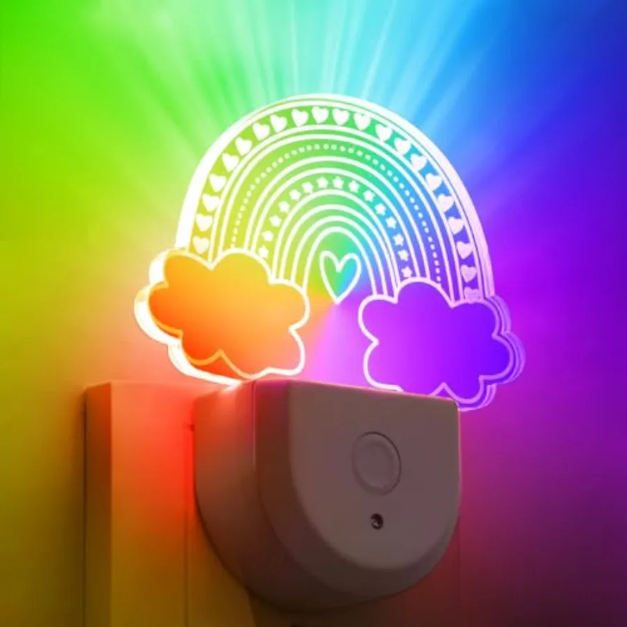 2 Pcs Rainbow Night Light for Plug into Wall 8 Color Changing Baby Rainbow Night Light with Dusk to Dawn Sensor for Girl Nurser