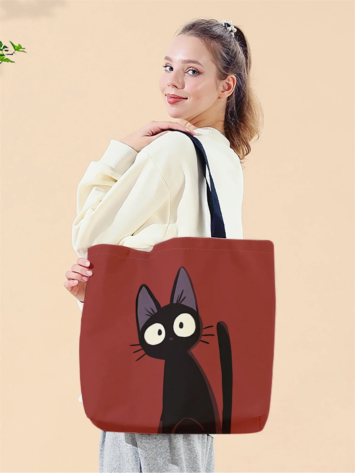 

1pc,Gaze Cat Fashionable Handbag, Shopping Travel Large Shoulder Bag Foldable Utility Reusable Bag
