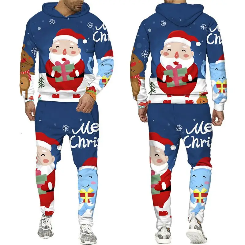 Christmas Men\'s Hoodie/Pants/Suits 3D Cartoon Santa Claus Print Adult Sweatshirts Joggers Sets Xmas Men/Women Tracksuit Outfits