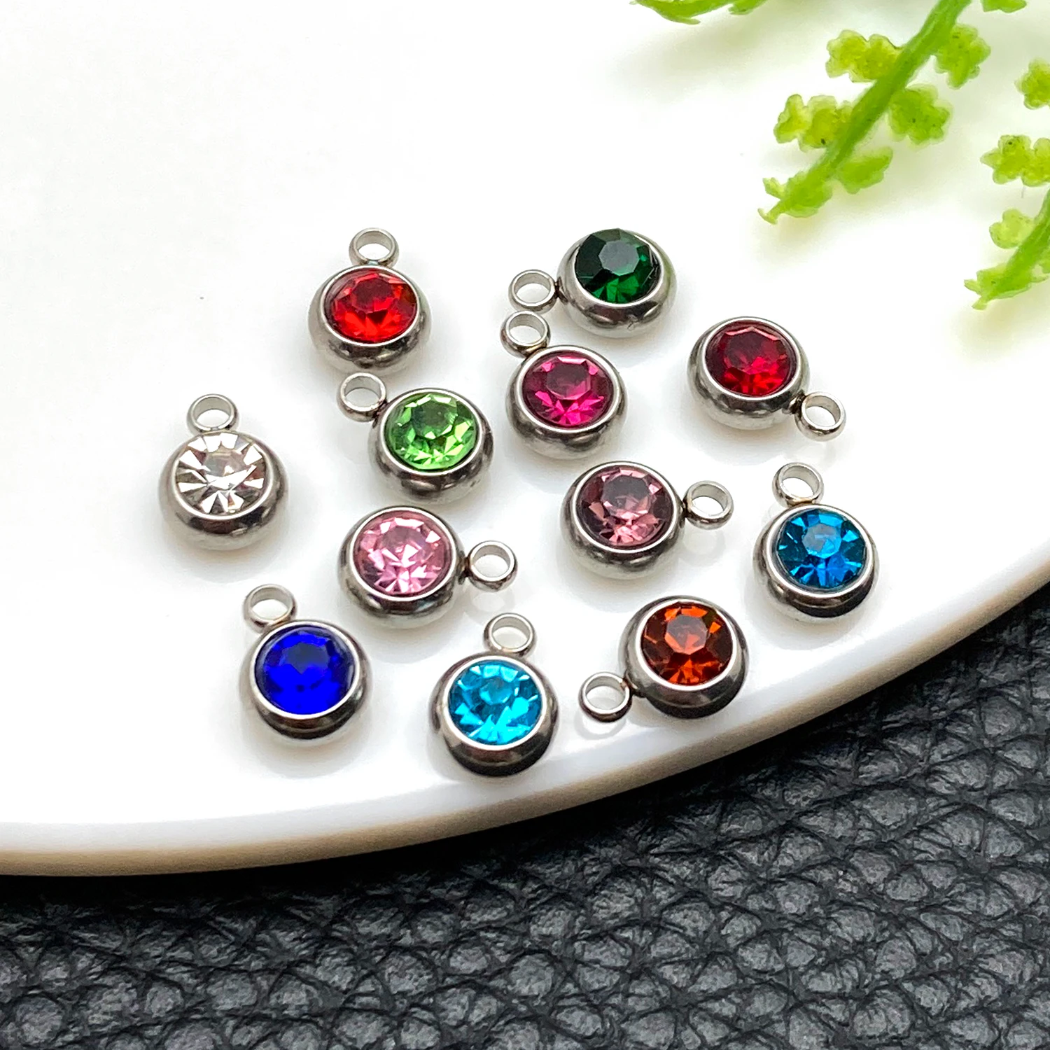 12/20pcs 6x8.5x4mm horizontal cross hole 1.5mm stainless steel twelve stars stone birthstone charms pendant DIY earrings jewelry