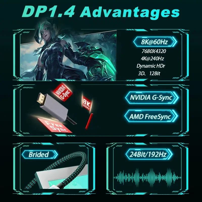 كابل USB C إلى DisplayPort 8K60 هرتز TYPE-C إلى DP كابل من النوع C 3.1 إلى 4K 120 هرتز Displayport 1.4 كابل لماك بوك اير برو سامسونج