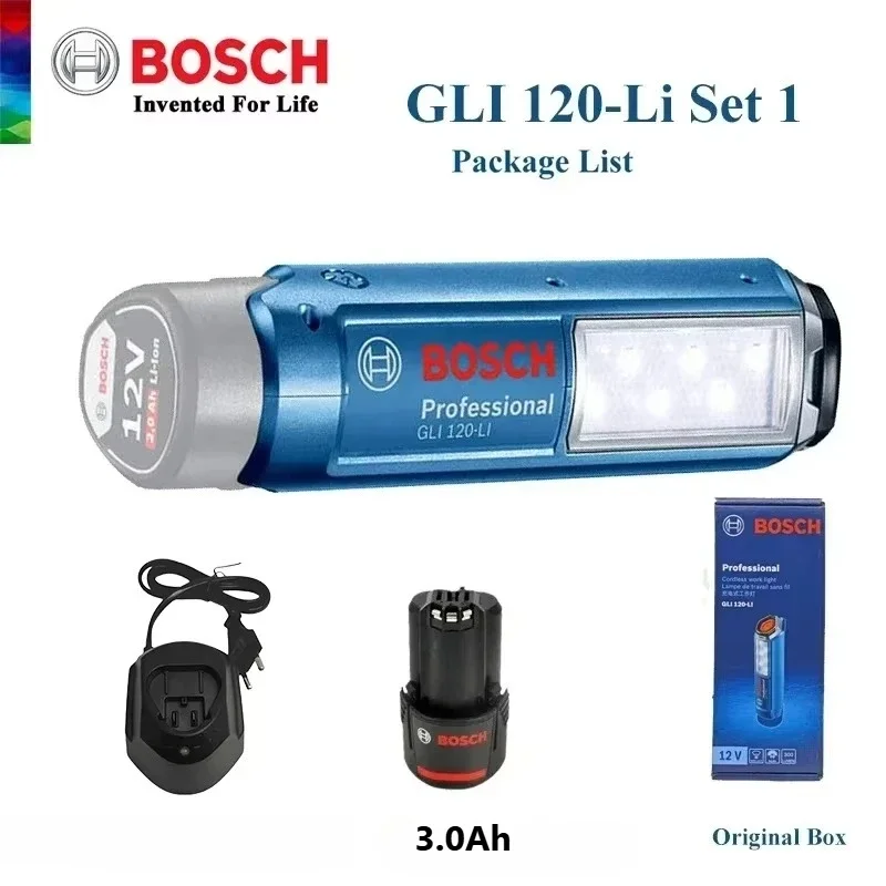 BOSCH GLI 120-LI 12V Cordless LED Work Light 300LM Rechargeable Hand Lamp Rotatable Hook for Workshop Home Repair Maintenance