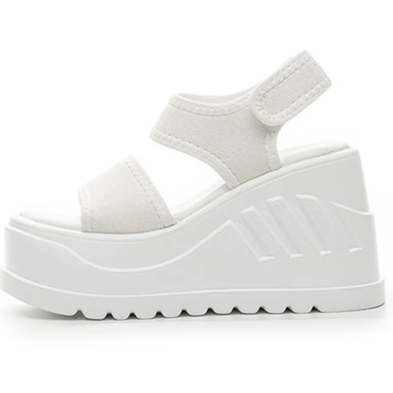 

10cm Chunky Sneakers Sandals Women Peep Toe 2025 Microfiber Synthetic Leather Hook Comfy Fashion Summer High Heels Shoe