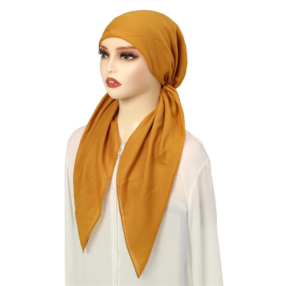 

Muslim Plain Hijab Turban Pre-Tied Hat Women Long Tail Bonnet Chemo Cap Bandana Hair Loss Head Scarf Wrap Beanies Turbante Mujer