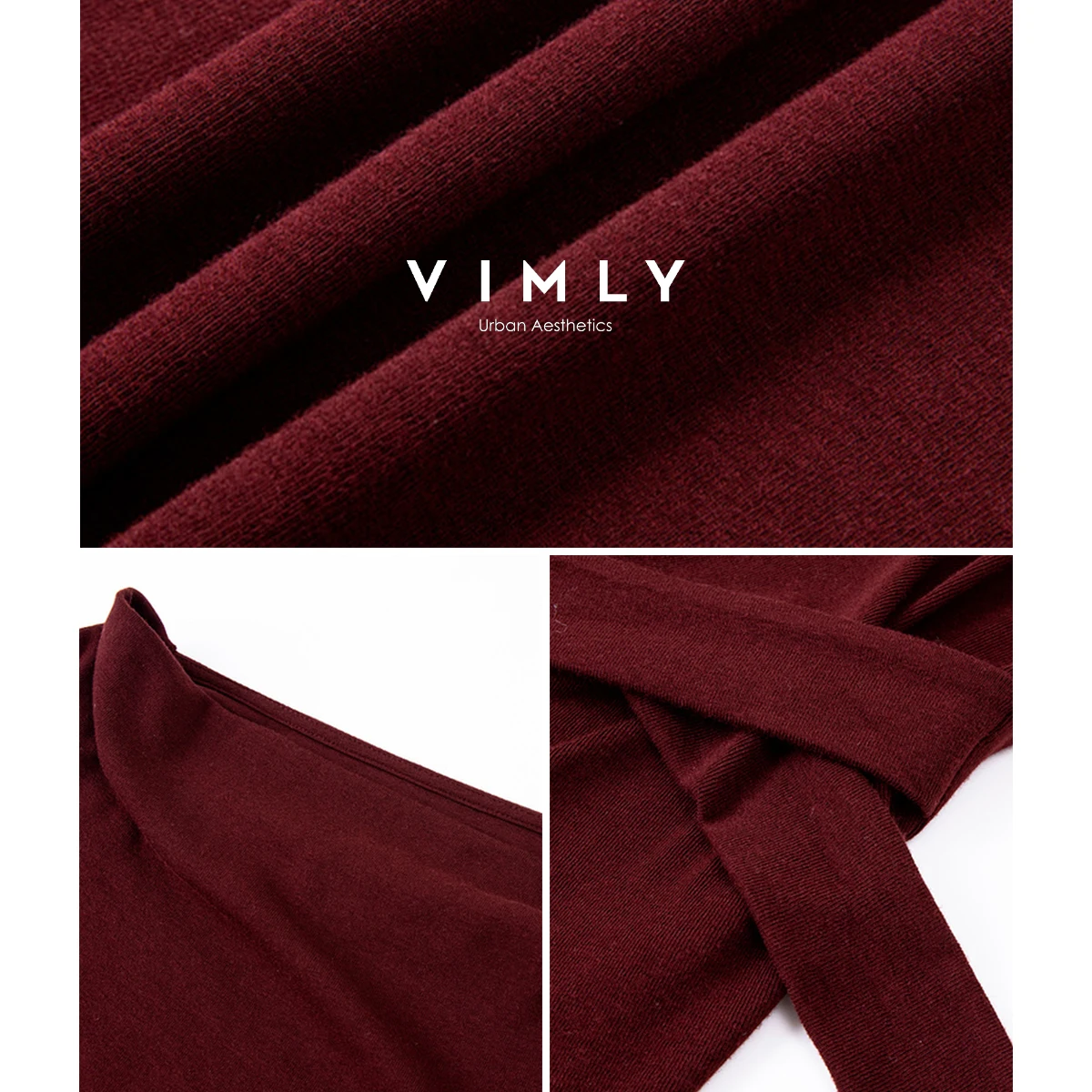 VIMLY 여성 티셔츠 캐주얼 가을 2025 사이드 타이 슬래시 넥 니트 여성 티셔츠 우아하고 섹시한 슬림 핏 긴팔 여성 상의 A3289