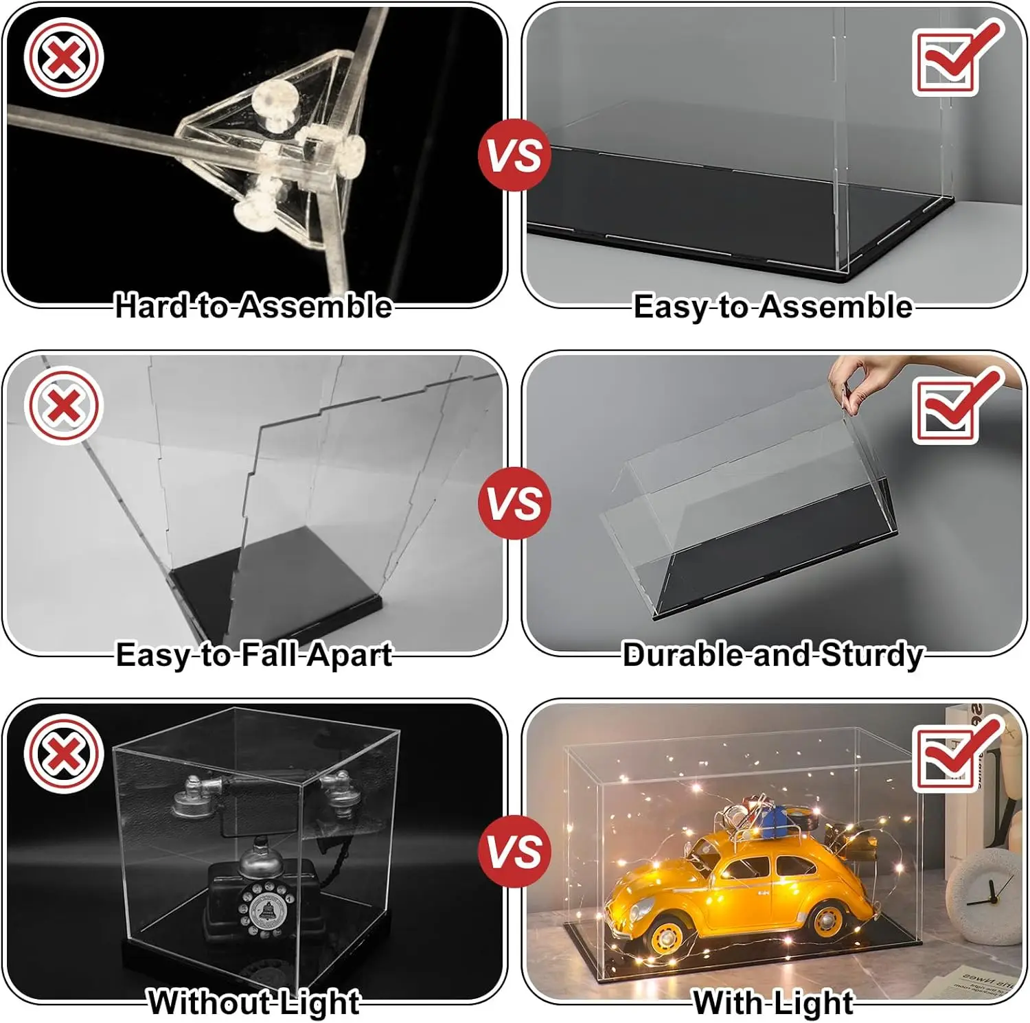 

Acrylic Display Case, Assemble Showcase Display Box for Collectibles, Dustproof & Seamless Display Design, Compatible