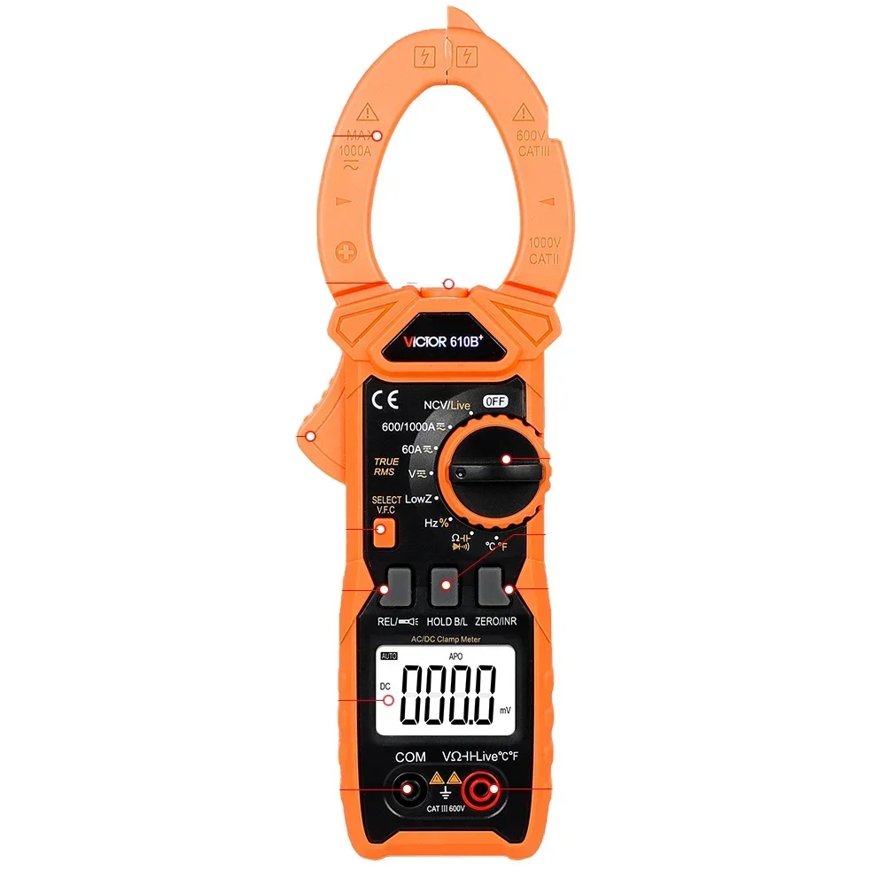 VICTOR 610B+ 610C+ Digital Clamp Meter 5999 COUNTS Handheld Automatic Range True RMS LCD Display 1000V 1000A Multiemter