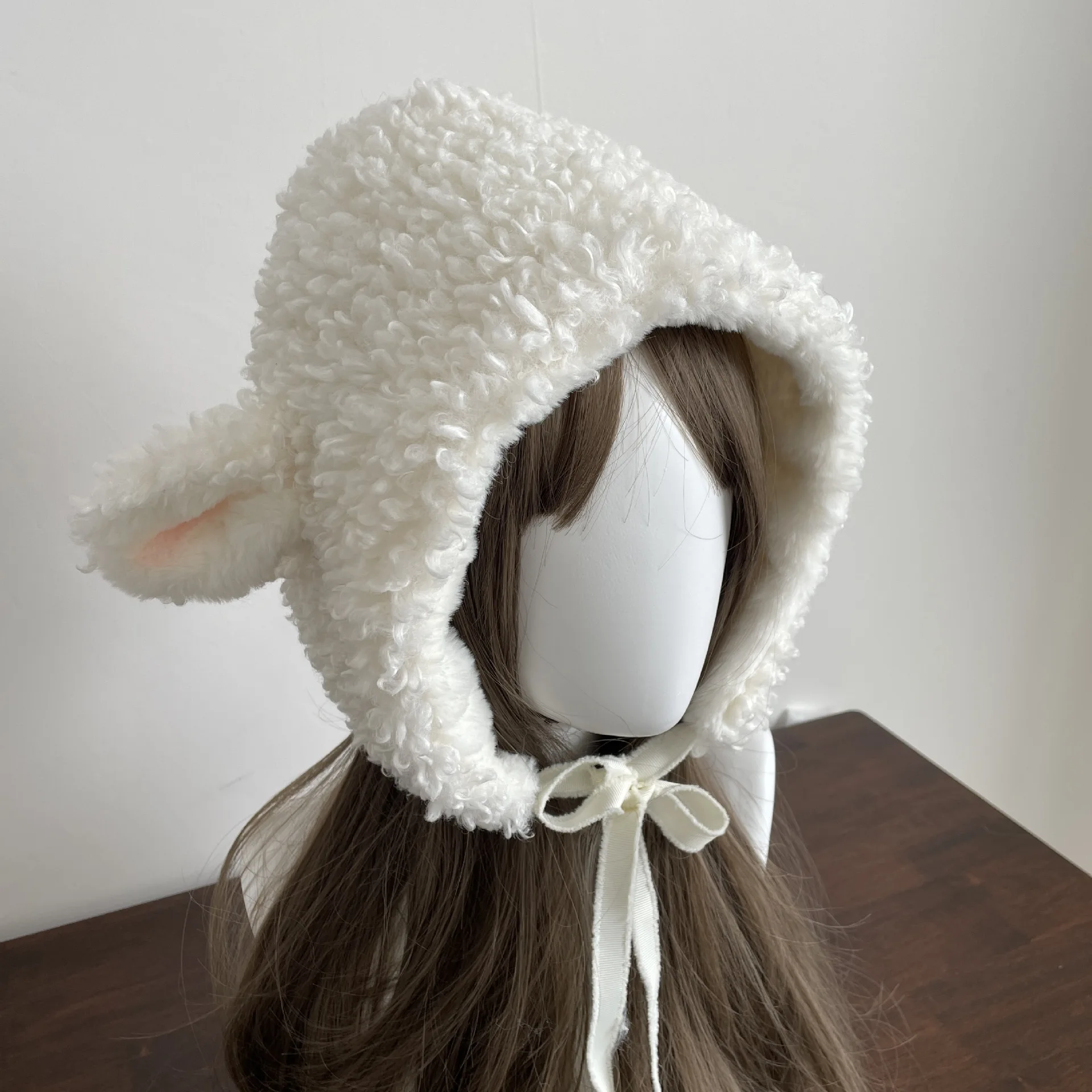 Cute Lamb Ears Hat Winter Sweet Lamb Wool Cold Cap Plush Boot Covers Leg Protectors Outdoor Warm Cosplay Kawaii Girl Hat