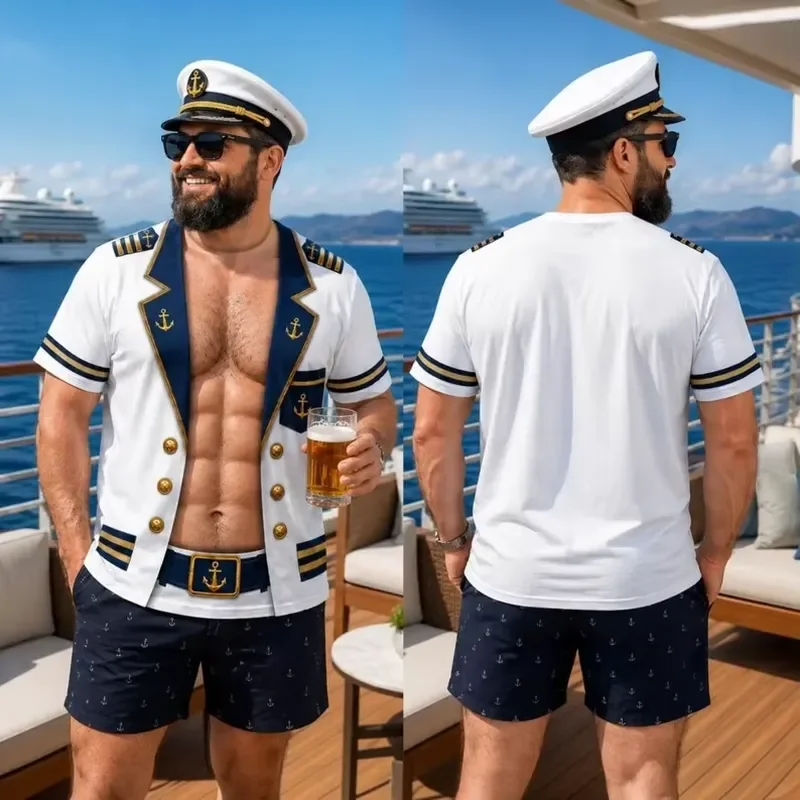 3D Printed Short Sleeve Fun Furry Hawaiian Shirt Funny Captain Men's T-shirt 2026 Vacation Family Party Tee Novelty Graphic
