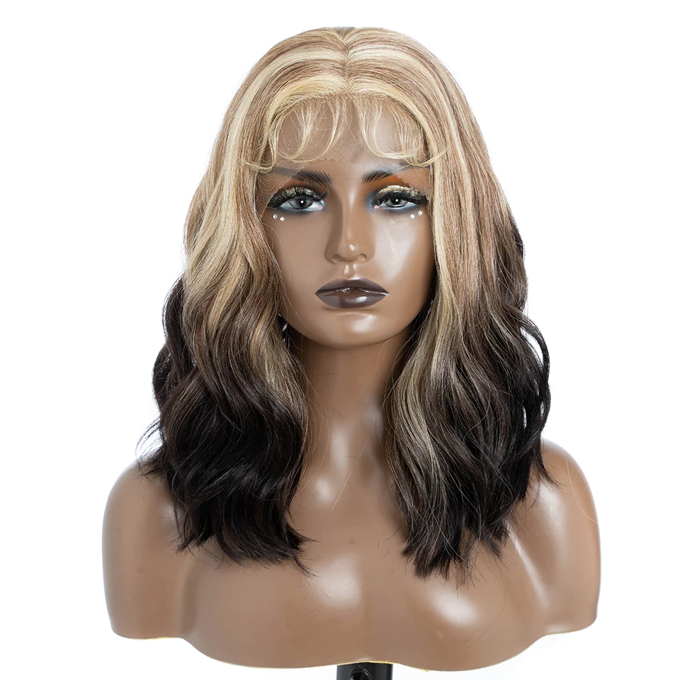 Bella-pelucas de Cosplay sintéticas para mujer, peluca frontal de encaje HD con pelo de bebé, onda corporal, 12 pulgadas, Bob, fibra resistente al