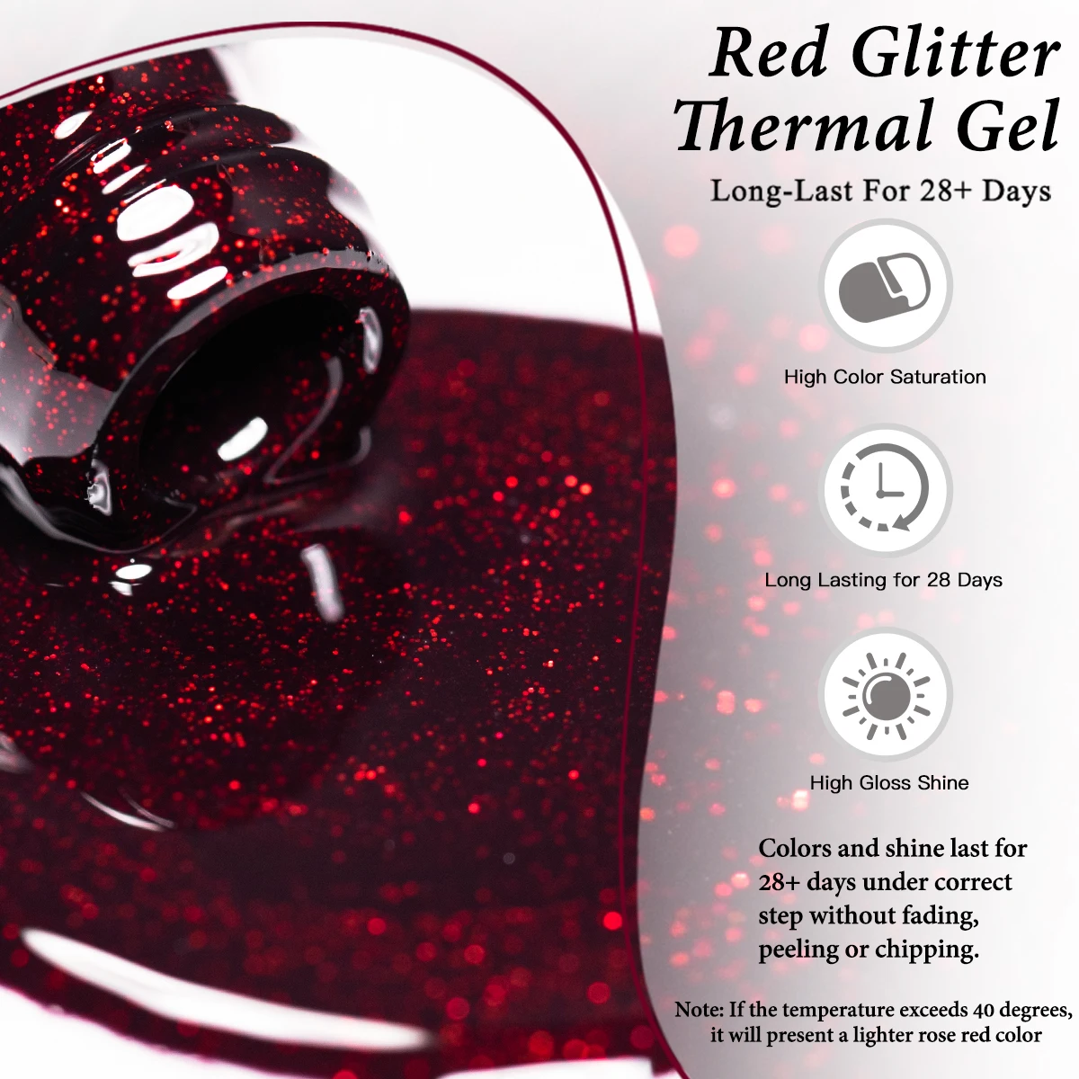 Roter Glitzer Thermischer Gel-Nagellack 2 Schichten Temperatur-Farbwechsel Abziehbarer UV-Gel Nagelkunst Lack Design Nagelzubehör – Detail 6