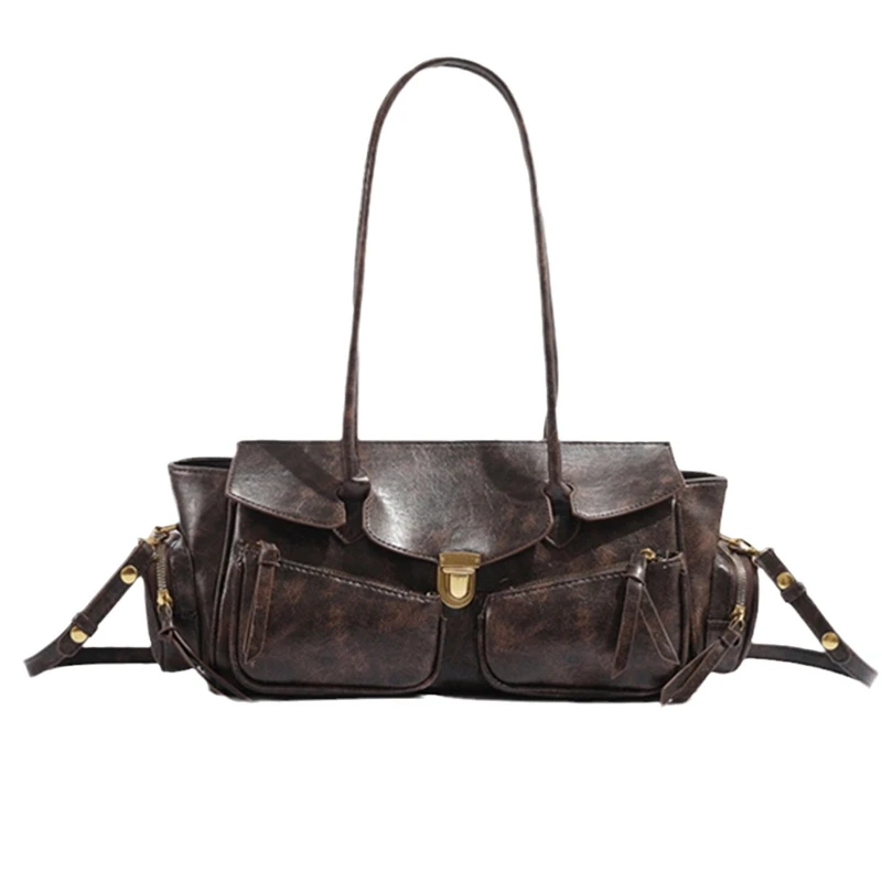 Vintage Motorcycle Bags For Women 2026 Hit Low Price Multiple Pockets Long Handle Handbag Large Capacity Versatile Shoulder Bag