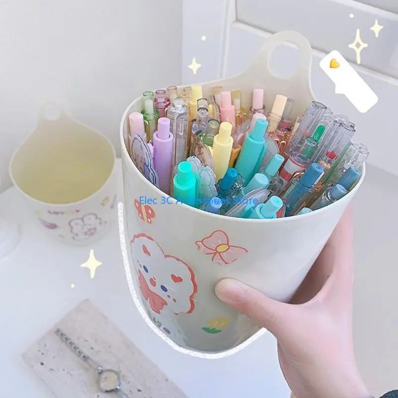 Y51A Wall Hanging Pen Holder with Hook Wall-mount Rubbish Bin Large Capacity for Home