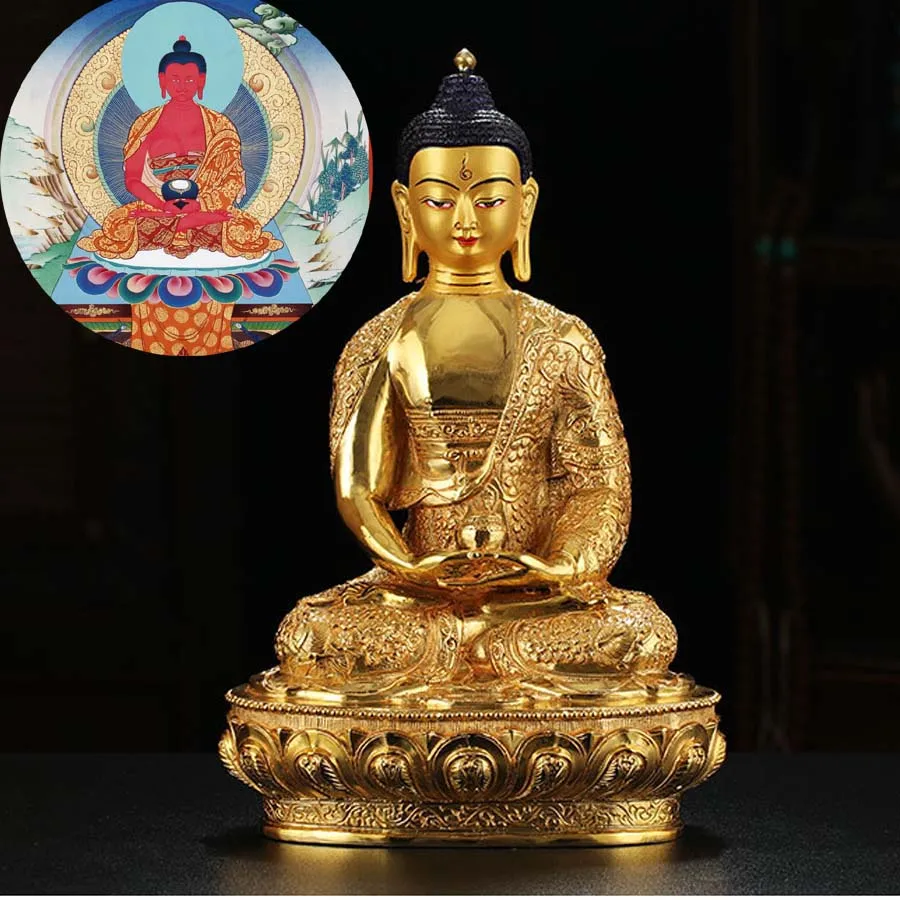 LARGE Wholesale Buddhist supplie Asia Thailand India family altar Amitabha Amitayus Gilded Buddha  Copper GOOD statue