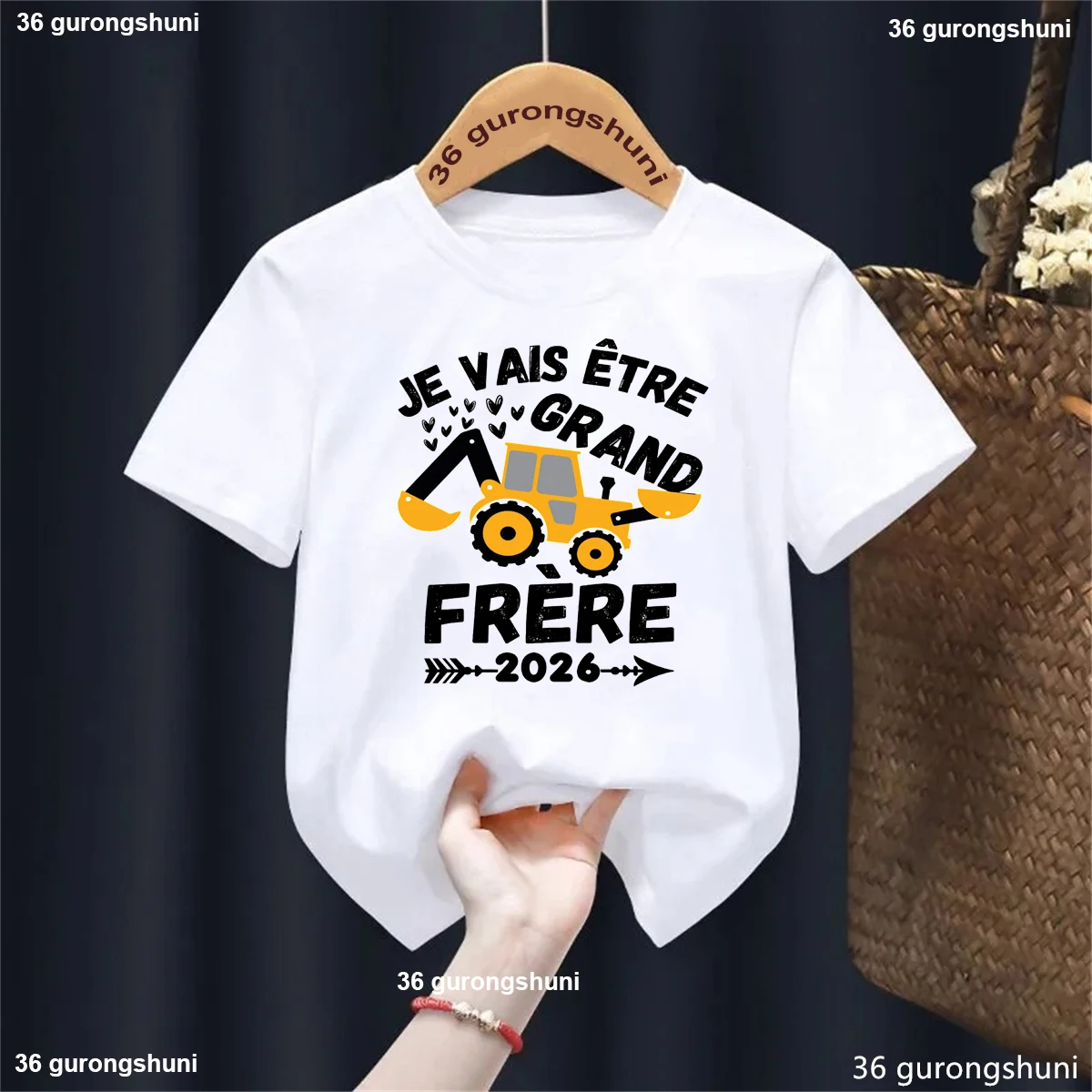 Funny Kids Clothes French I Am Going To Become Big Brother 2026 Excavator Printed T Shirt Boys Pregnancy Announcement T-Shirt