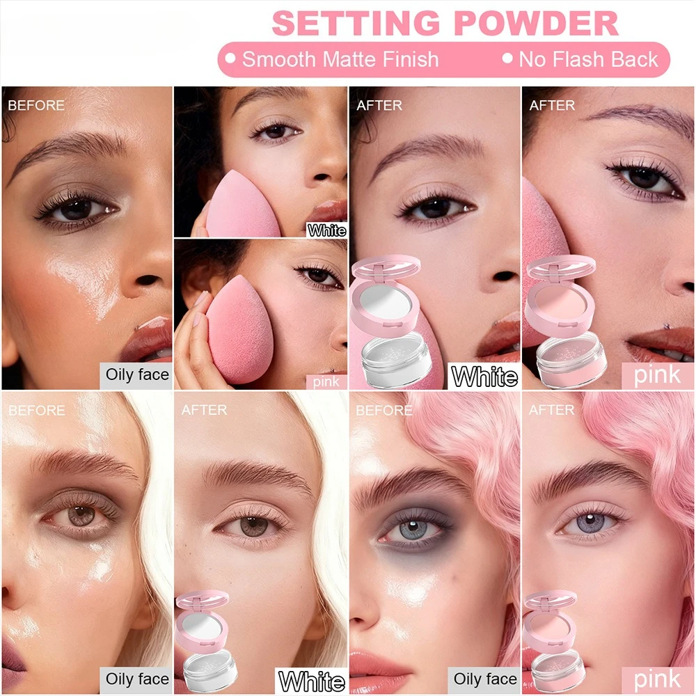 Set aus losem Puder und gepresstem Puder, ölkontrollierendes Make-up-Fixierset, langanhaltendes, mattes Finish für fettige und kombinierbare Haut